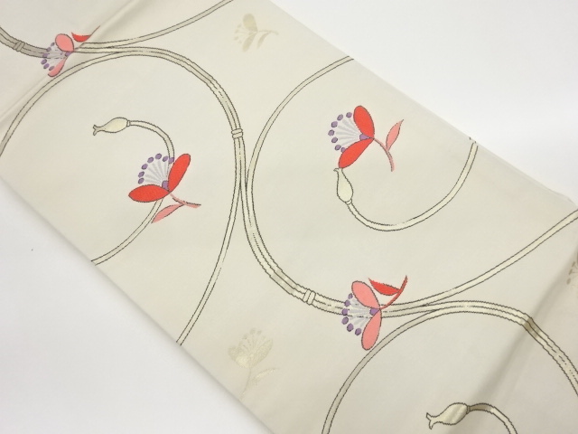 JAPANESE NAGOYA OBI / WOVEN FLORAL PLANTS